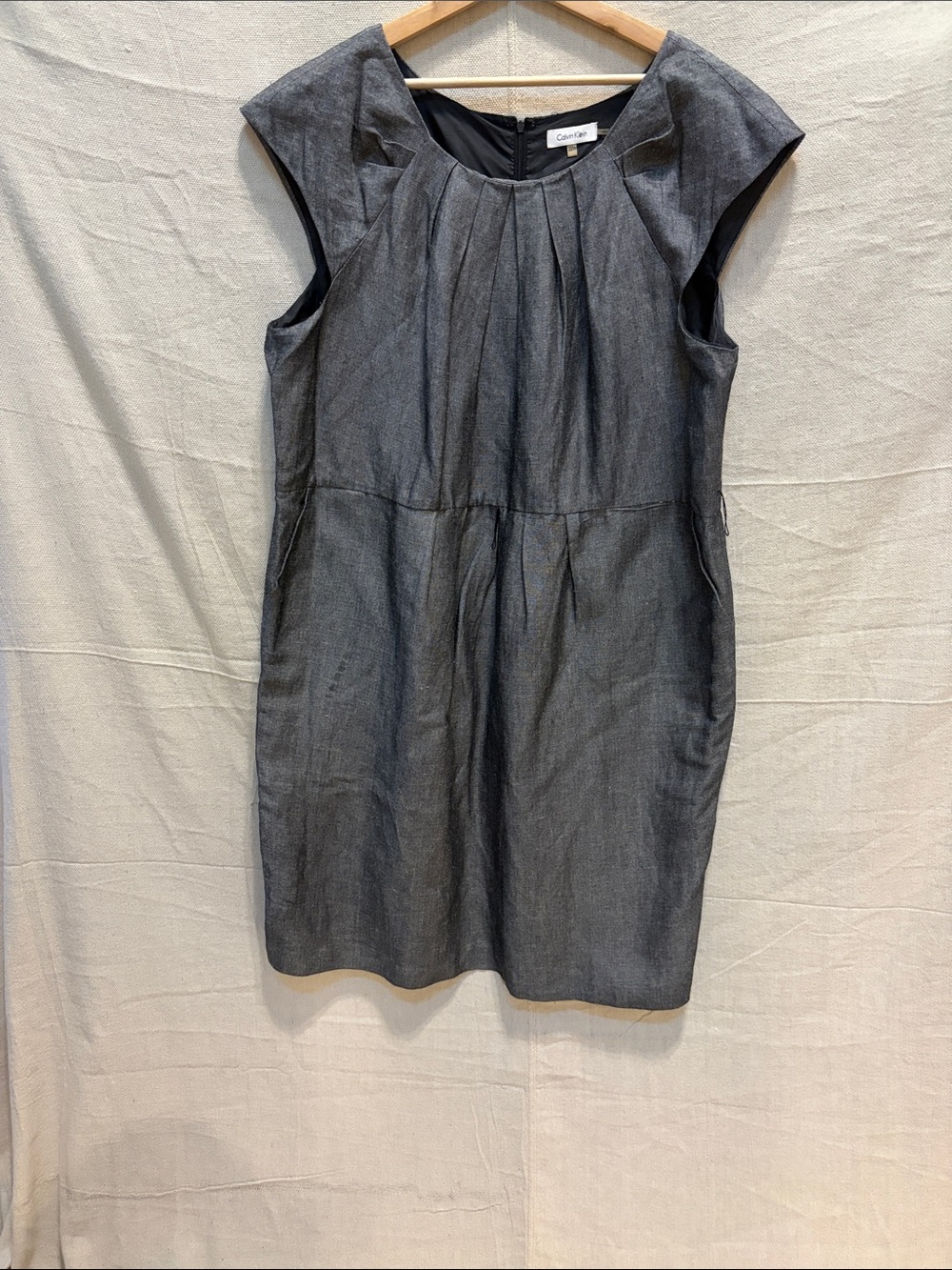 Calvin Klein Charcoal Gray Pleated Neck Shift Dress